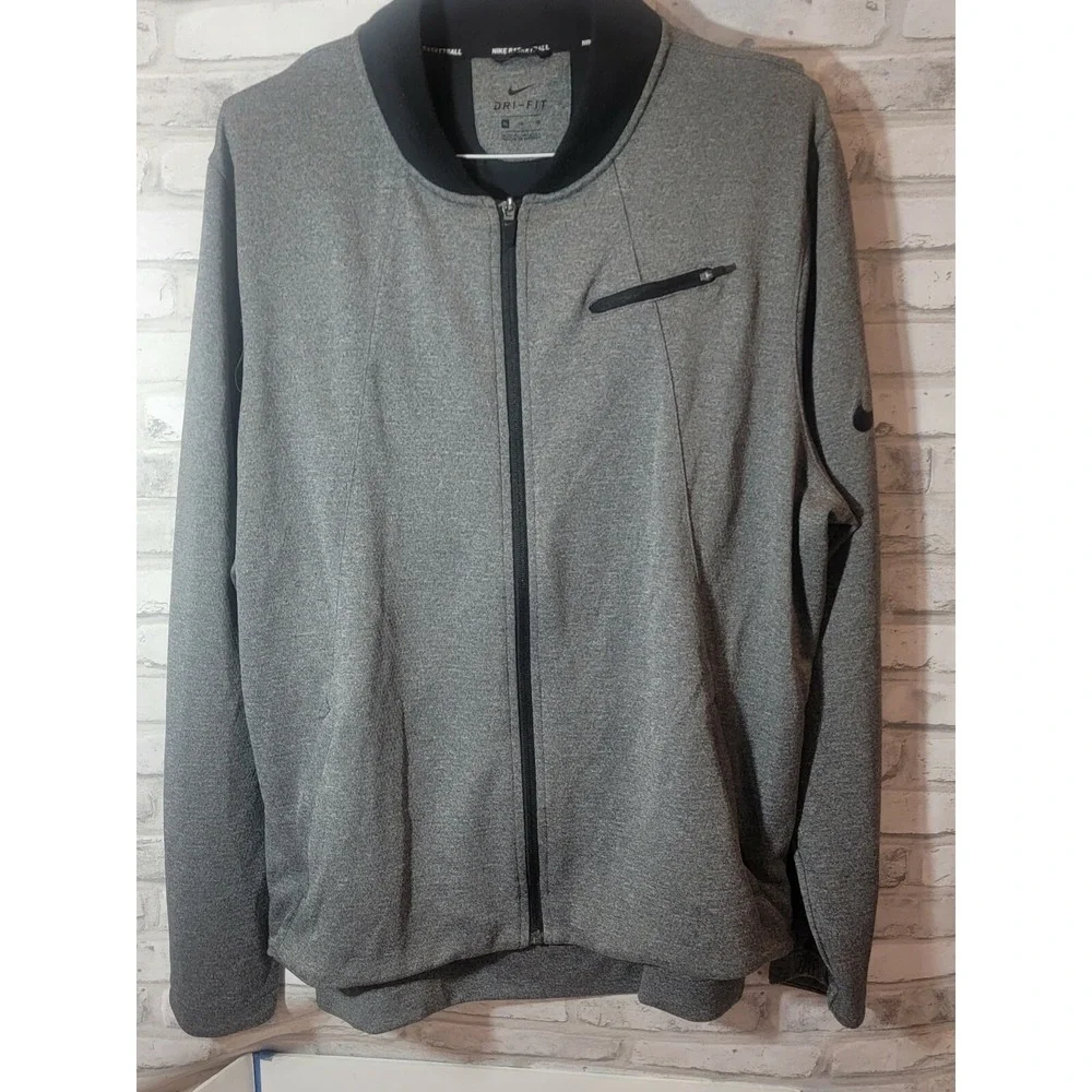 Nike XL Basketball Dri-Fit Charcoal Black Mesh‎ Zippered Pockets Full Zip Jacket